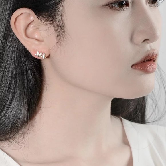 14k Gold Birds on the Branch Stud Earrings Sterling Silver - Picture 3 of 8